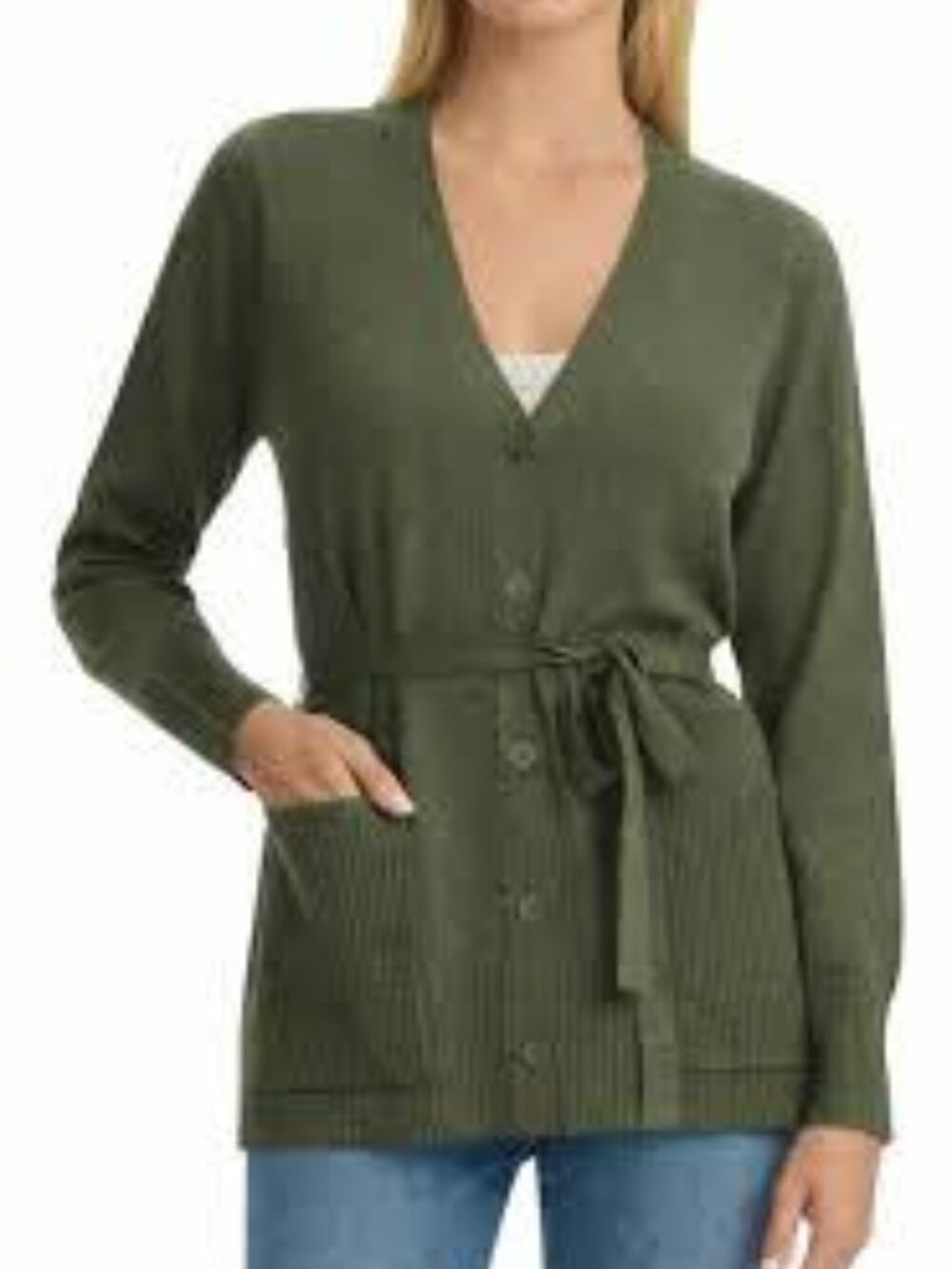 NWT Splendid Women's Belted Cardigan Sweater Green Pockets Button Front XXL